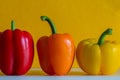 Colourful bell peppers in front of a colourful background