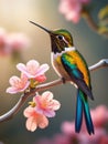 Golden Majesty: Sapphire Hummingbird in Colorful, Dreamy Blossom Royalty Free Stock Photo