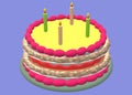 A colourful birthday cake with four colourful candles lit placed on the top face Royalty Free Stock Photo