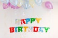 Colourful birthday party text decoration