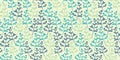 Colourful blue green tiny plants twigs ditsy on light vector seamless gender neutral pattern