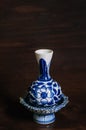 Colourful blue pedestal tray and vase China ware, Chinese porcel Royalty Free Stock Photo