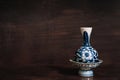 Colourful blue pedestal tray and vase China ware, Chinese porcel Royalty Free Stock Photo