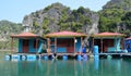 Colourful blue wooden houses at floating village, Halong Bay Royalty Free Stock Photo