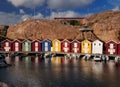 Colourful Boat Houses At Smogenbryggan In Smogen