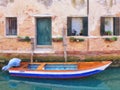 Colourful Boat in Venice Canal, Oil Painting Style Royalty Free Stock Photo