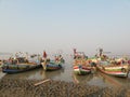 Colourful boats at terbela leak Royalty Free Stock Photo