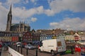 Saint Colman Cathedral and the iconic traditional waterfront shophouses at Cobh, Republic of Ireland