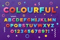 Colourful bold alphabet. Urban old vivid color vector font