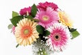 A colourful bouquet with Gerberas in a glass vase