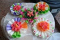 Colourful bread rafts outside a bakery in Thailand