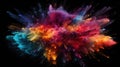 Colourful bright paint explosion on black background