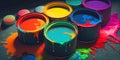 Colourful open paint pots