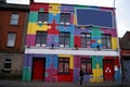 Colourful building full of windows