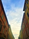 Colourful buildings, street, light and sky Royalty Free Stock Photo