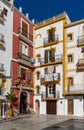 colourful buildings and town square in historic Dalt Vila old town district of Eivissa Dalt Vila