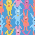 Colourful bunny seamless pattern. Cute rabbit background.