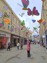 Butterfly art installation in city street