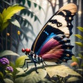 colourful butterfly on a plant leaf with flower and plant background