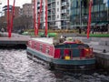 Colourful canal barge / house boat in Grand Canal Dock, Dublin, Ireland