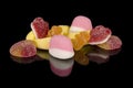 Colourful Candy Assortment Over Black Isolated Background