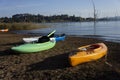 Colourful canoes on the banks of Lake Tinaroo Royalty Free Stock Photo