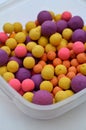 Colourful Carp Angling Boilies Ball Baits in a Tub