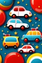 Colourful cars themed poster for kids room.