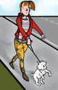 Woman walking excited dog