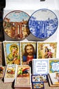 Colourful ceramic plates and religious plaques, Ronda, Spain.