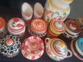 Colourful ceramic pots displayed in Indian handicraft shop