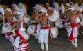 Colourful Chamara Dancers perform during the Esala Perahera in Kandy, Sri Lanka. Royalty Free Stock Photo