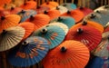 Colourful chinese umbrellas with patterns, created using generative ai technology