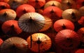 Colourful chinese umbrellas with patterns, created using generative ai technology