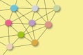 Colourful circles with line on pastel background. Concept for social media networking, network connected.