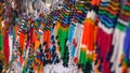 Colourful close up of African jewelry, beaded earrings, for sale