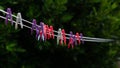 Clothes pegs on a line in the rain Royalty Free Stock Photo