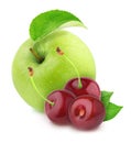 Colourful composition with apple and cherry, isolated on a white background with clipping path. Royalty Free Stock Photo