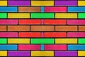 Colourful concrete brick wall pattern background with bright paibnted colours. Abstract multicolour rainbow blocks pattern