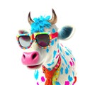 Colourful Cool Looking Cow Wearing Sunglasses Generative AI Illustration