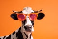 colourful cow animal head cute portrait funny face sunglasses character. Generative AI.