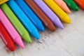 Colourful crayons sticking out of a box Royalty Free Stock Photo