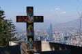 Colourful cross from The path of  seven words Camino de las siete palabras at Cerro San Cristobal Hill - Santiago, Chile, with Royalty Free Stock Photo