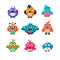 Colourful Cute Birds Vector Illustration Set