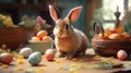 Colourful Cute Easter Bunny with Eggs Generative AI Illustration