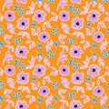 Colourful and cuties hand brushed stroke of blooming flower art paint mood seamless pattern in vector EPS10 ,Design for fashion, Royalty Free Stock Photo