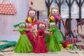 Colourful decorative wall hangings, dolls made of jute, handicrafts for sale Selective Focus