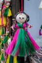 Colourful decorative wall hangings, dolls made of jute, handicrafts for sale Selective Focus Royalty Free Stock Photo