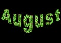 Colourful design word August font stock vector decorative element in green on black background.