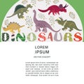 Colourful dinosaurs flat composition with hand lettering and text
